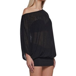 Darker Wavs Ego Off The Shoulder Knit Mini Dress- Black